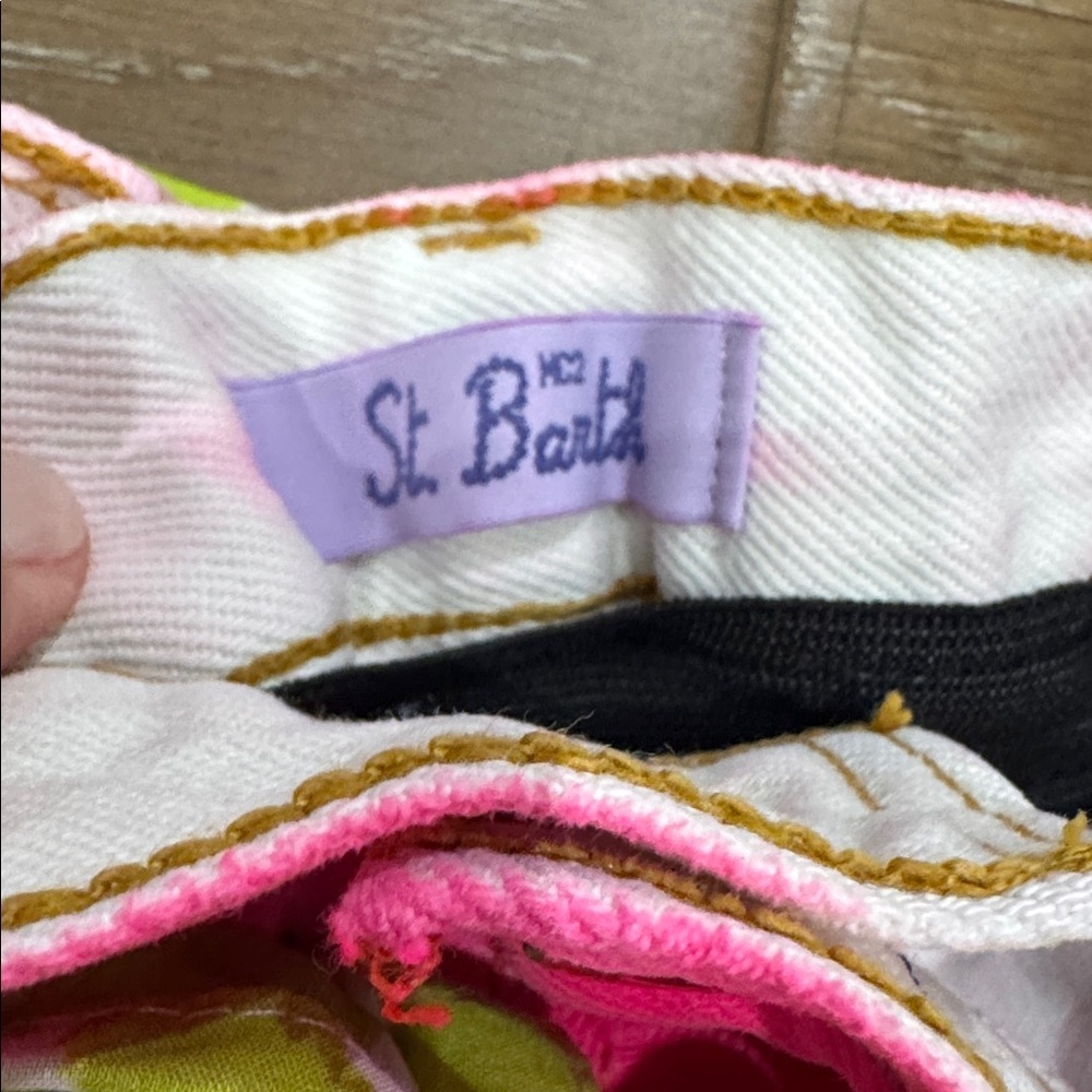 St. Barth Girls Pink Tie-Dye Denim Shorts w/ Bow Belt | Resort Chic - Picture 3 of 5